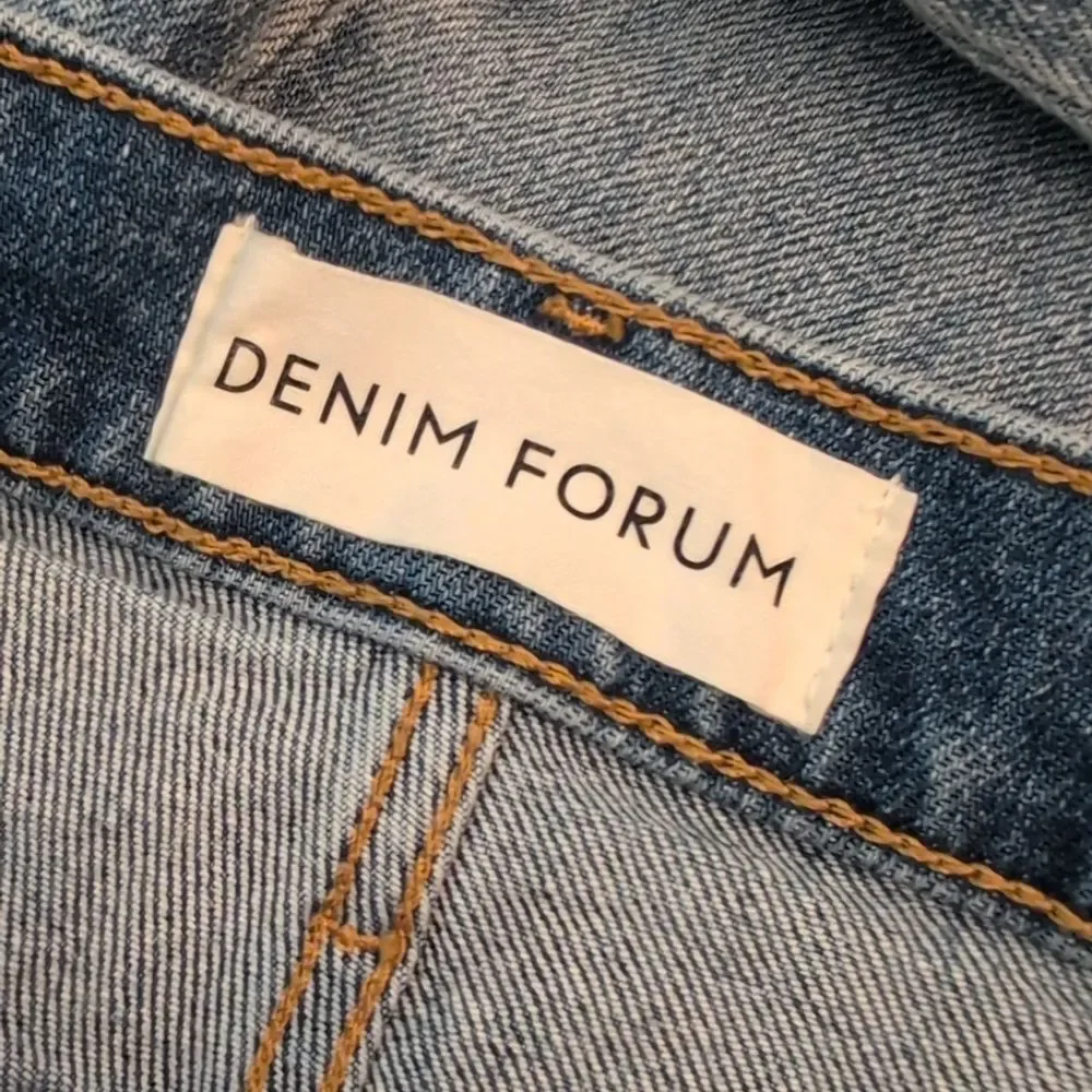 Denim Forum Arlo High Rise Straight Blue Raw Hem Button Fly Jeans Organic - 24